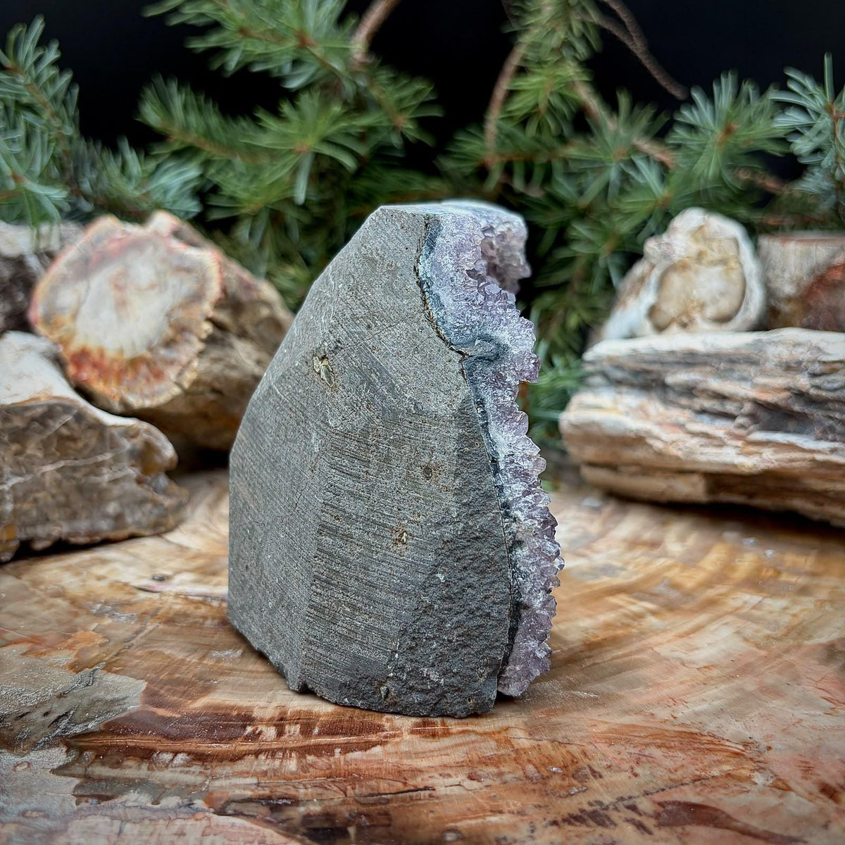 Amethyst Crystal Geode Cutbase | Freestanding Crystal Display | ACB-54