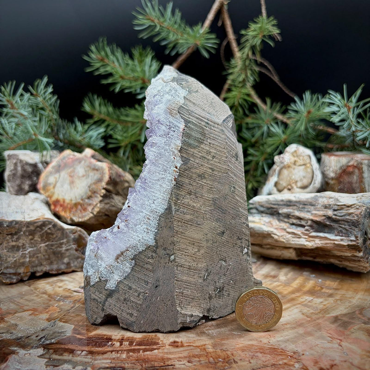 Amethyst Crystal Geode Cutbase | Freestanding Crystal Display | ACB-51