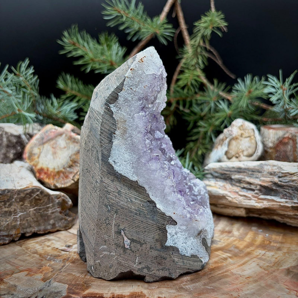 Amethyst Crystal Geode Cutbase | Freestanding Crystal Display | ACB-51