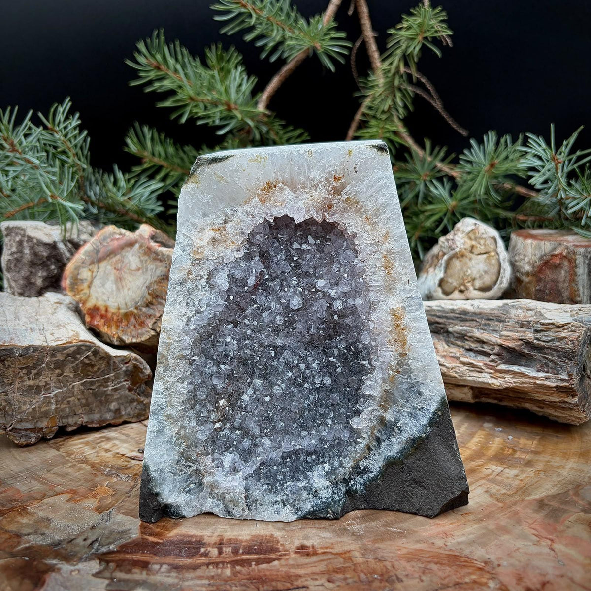 Amethyst Crystal Geode Cutbase | Freestanding Crystal Display | ACB-49