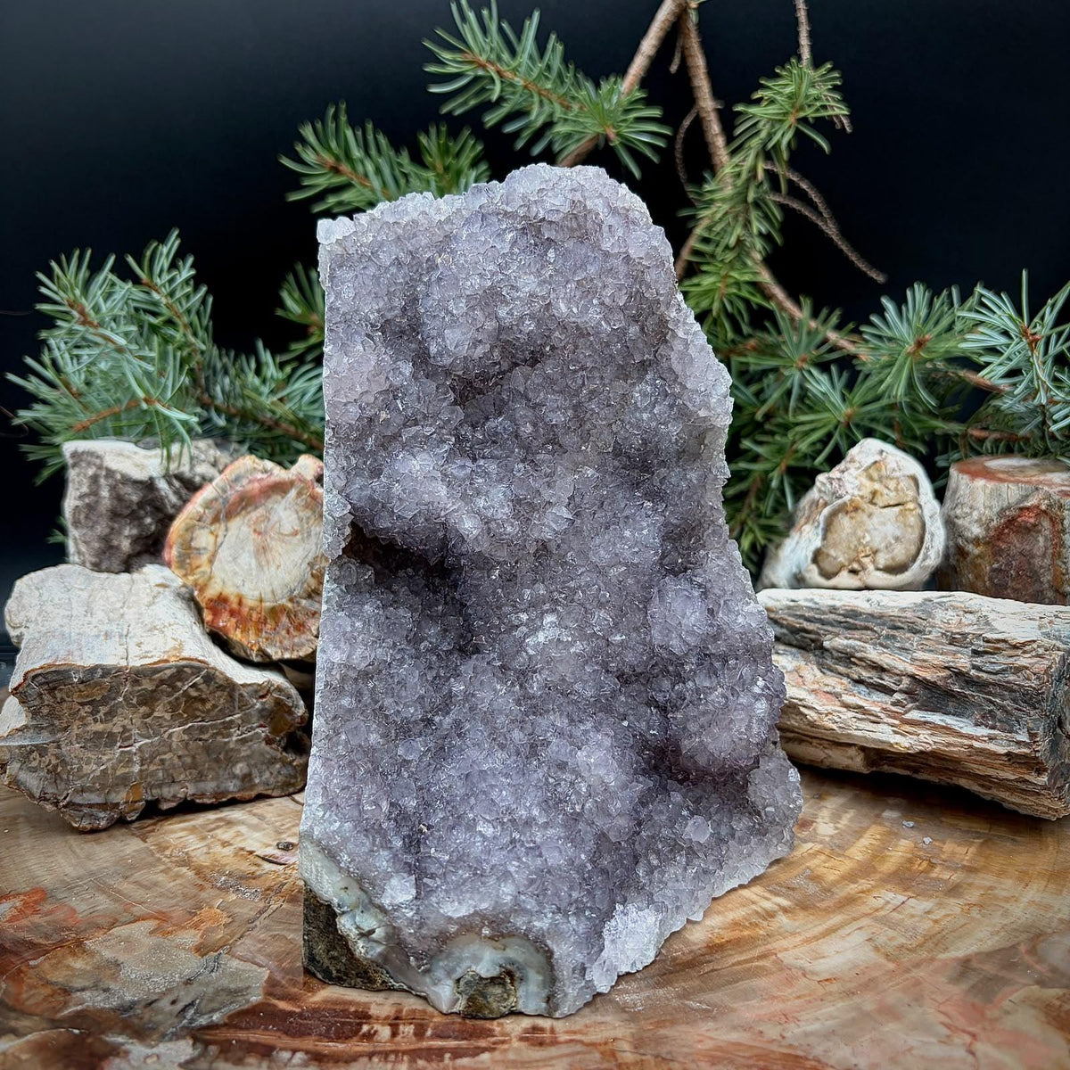Large Amethyst Crystal Geode Cutbase | Freestanding Crystal Display | ACB-47