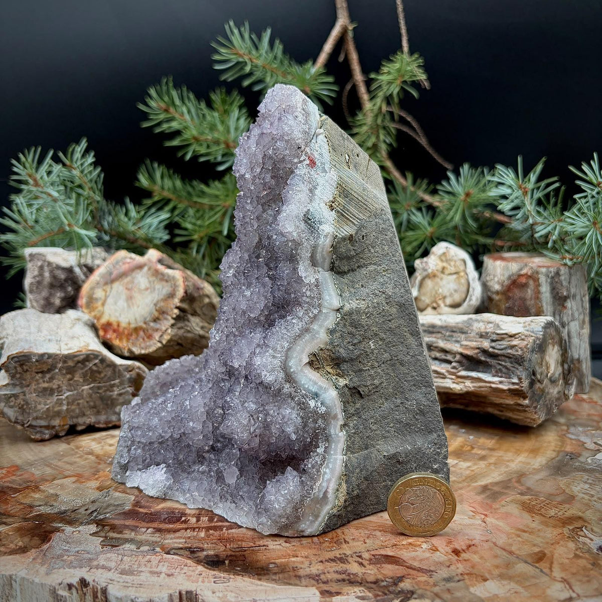 Large Amethyst Crystal Geode Cutbase | Freestanding Crystal Display | ACB-47
