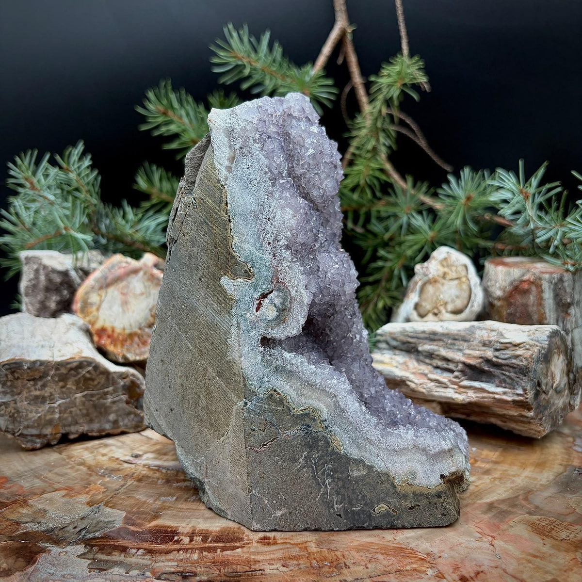 Large Amethyst Crystal Geode Cutbase | Freestanding Crystal Display | ACB-47