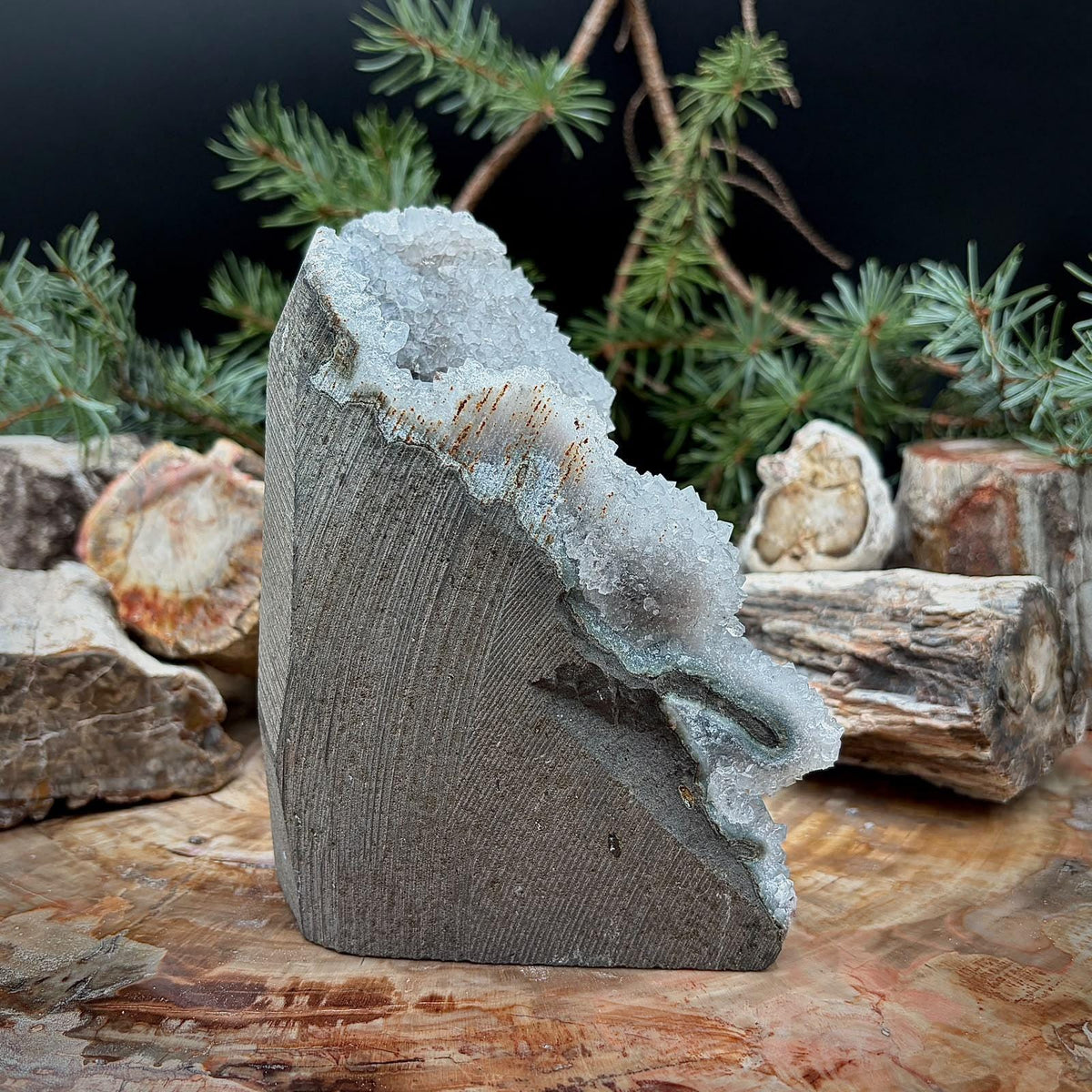 Amethyst Crystal Geode Cutbase | Freestanding Crystal Display | ACB-46