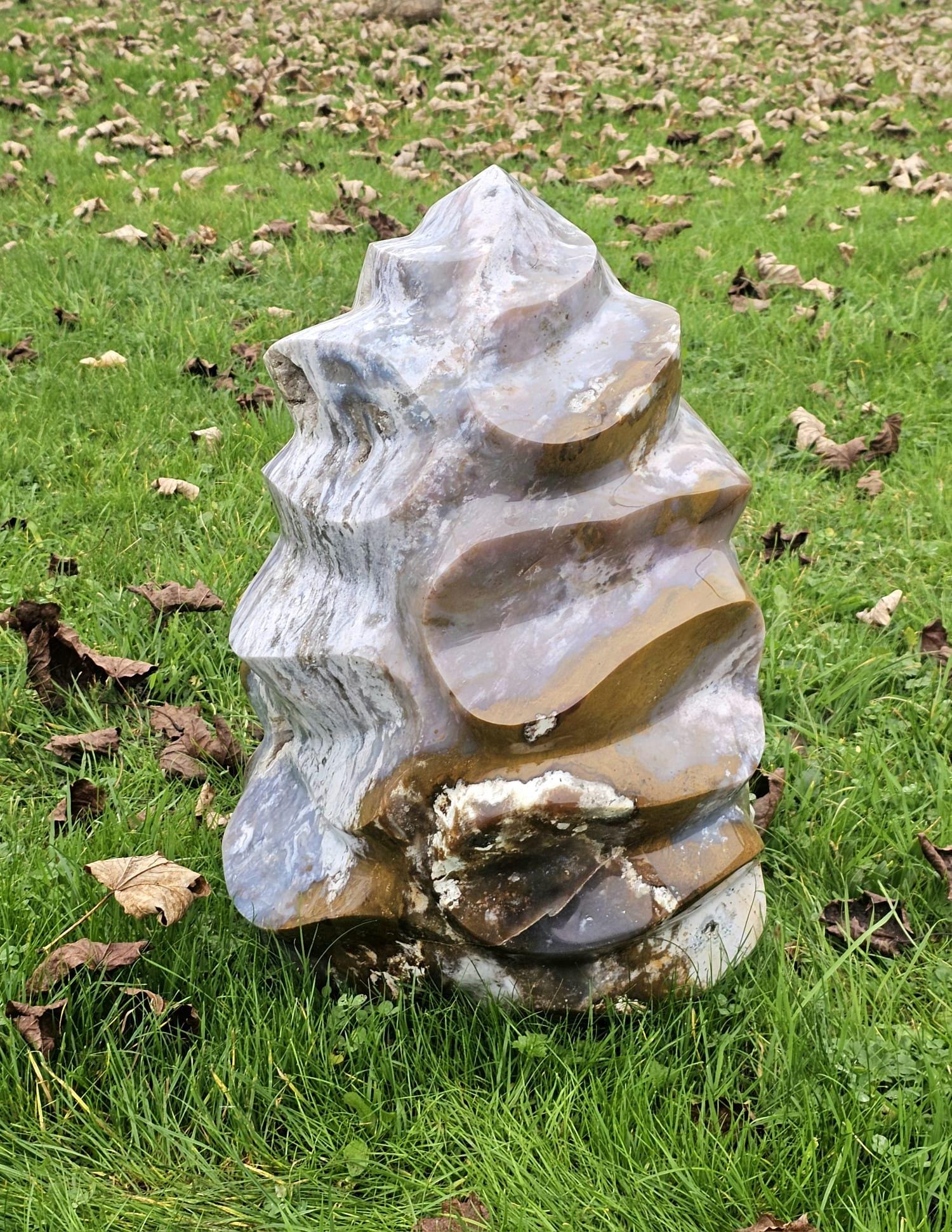 Extra large Ocean Jasper flame crystal, artisan-crafted in Madagascar
