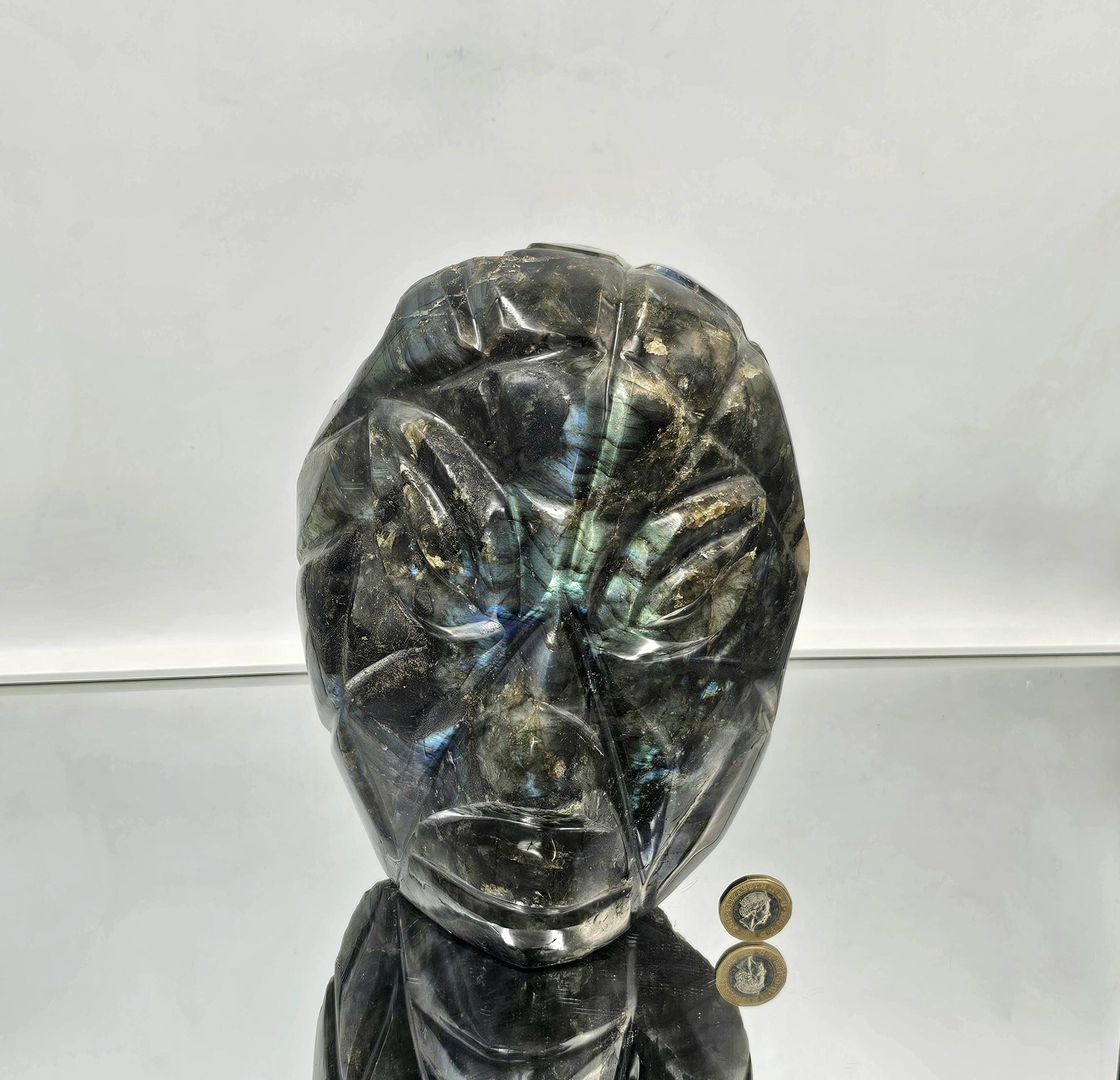 Freestanding Labradorite sculpture with vibrant flash