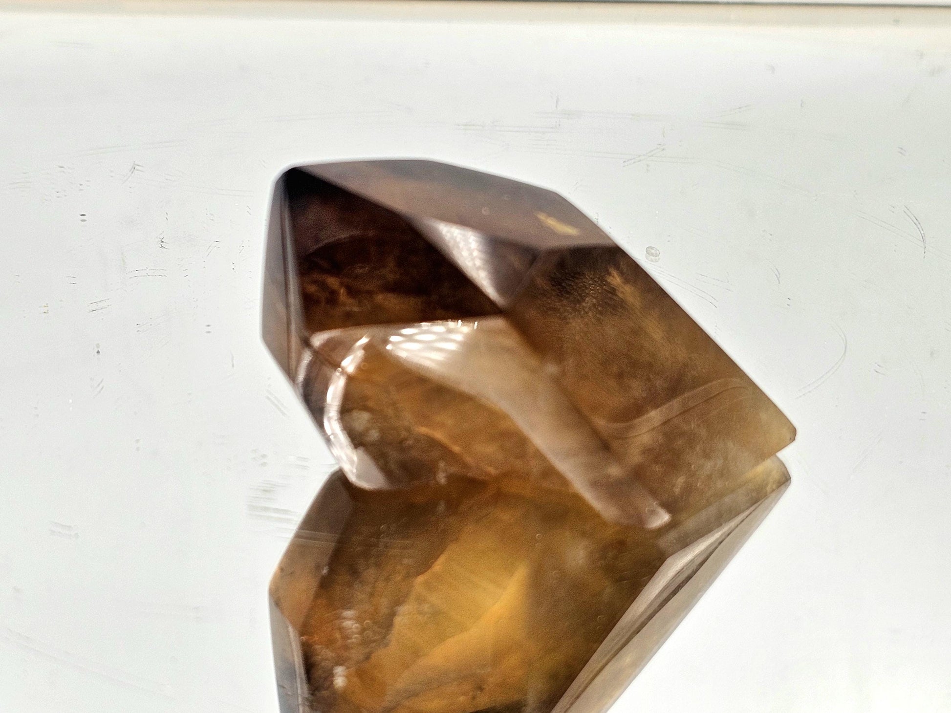 Hand-polished natural Citrine crystal prism from Madagascar with golden hues, 137g