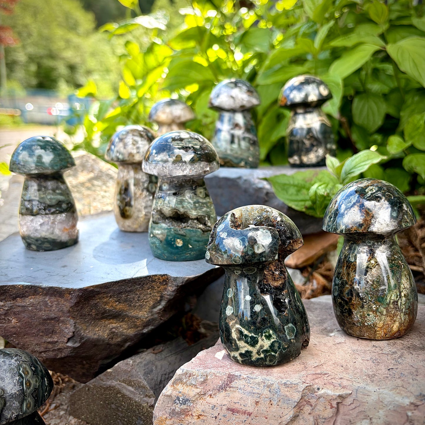 Ocean Jasper Carved Mushrooms | Intuitive Collective Selection