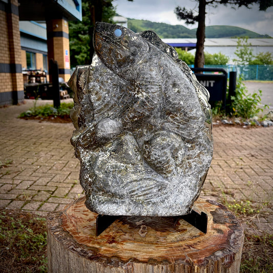 XXL Hand-Carved Pyrite & Quartz Iguana / Lizard Crystal Sculpture | Interior Design Piece | 18.95KG