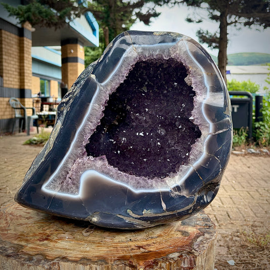 Large Amethyst Crystal Bowl / Geode with Agate Banding | Interior Design Piece | 19KG