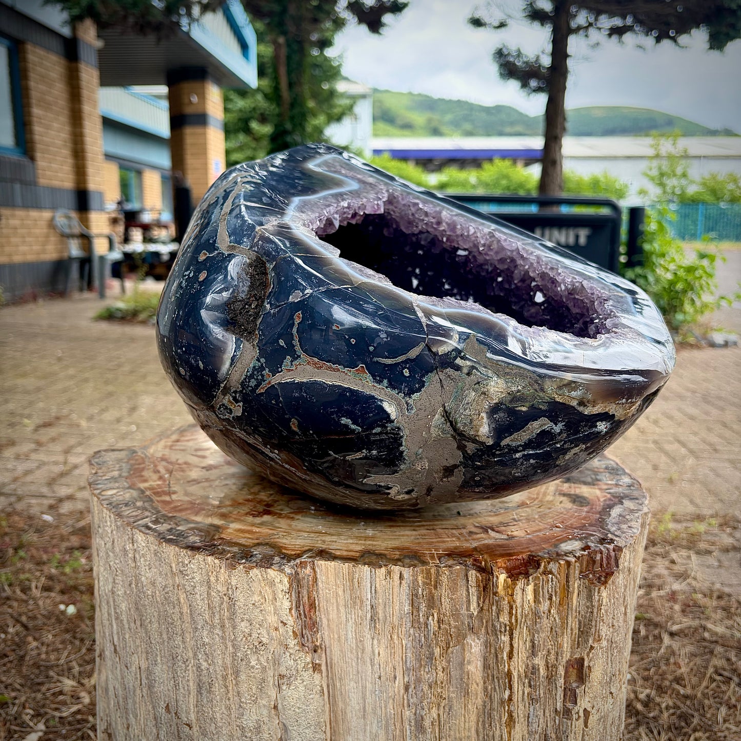 Large Amethyst Crystal Bowl / Geode with Agate Banding | Interior Design Piece | 19KG