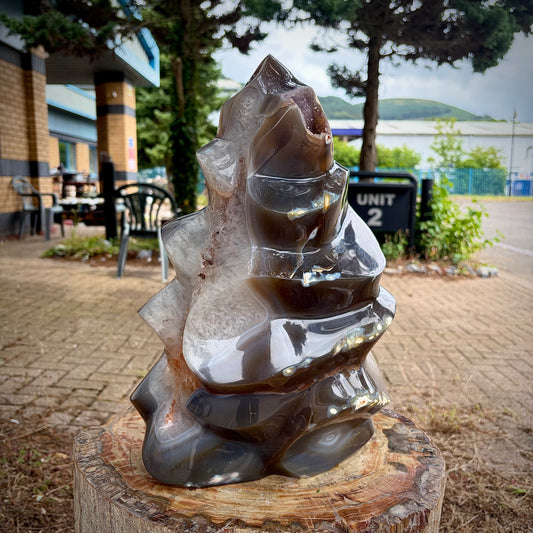 XL Hand-Carved Agate and Amethyst Flame Sculpture | 19.49KG