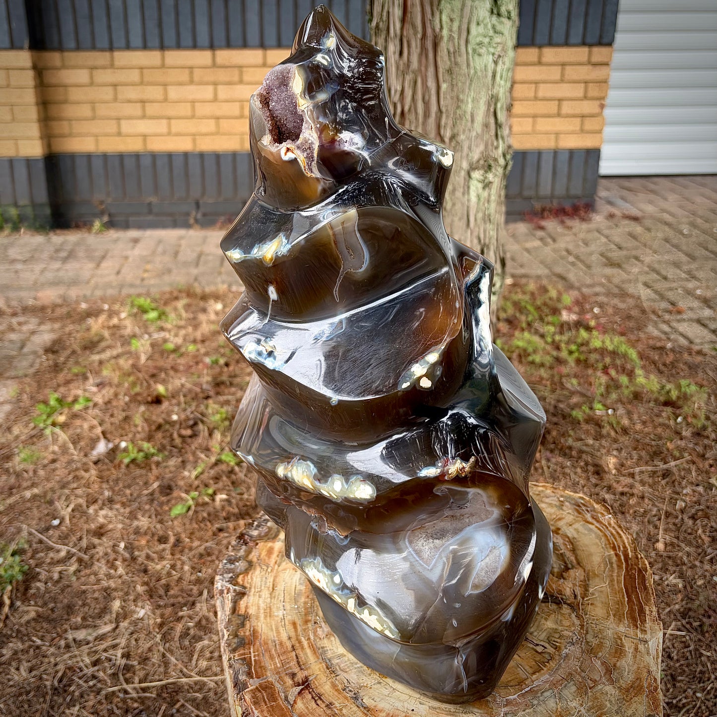 XL Hand-Carved Agate and Amethyst Flame Sculpture | 19.49KG