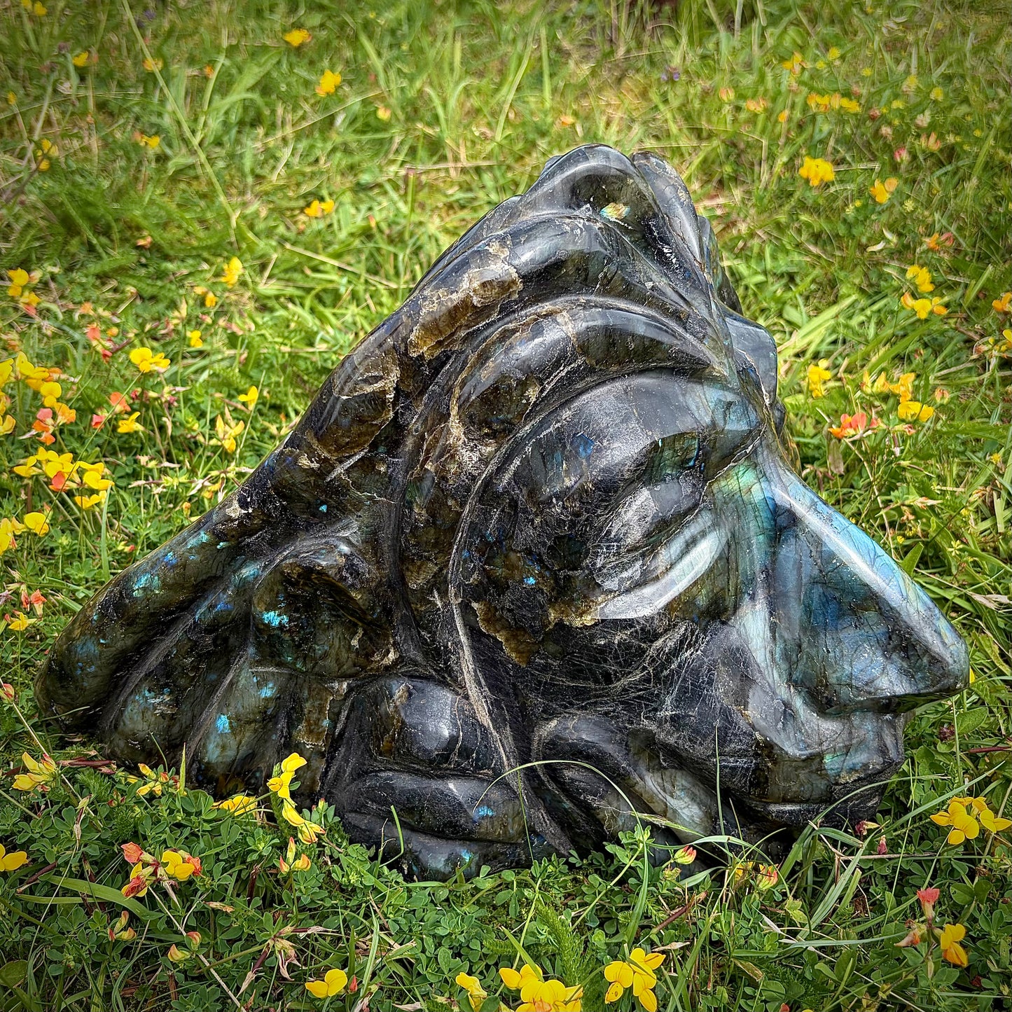 XL Hand-Carved Rastafarian Labradorite Multi-Faceted Lion Sculpture | 17.5KG