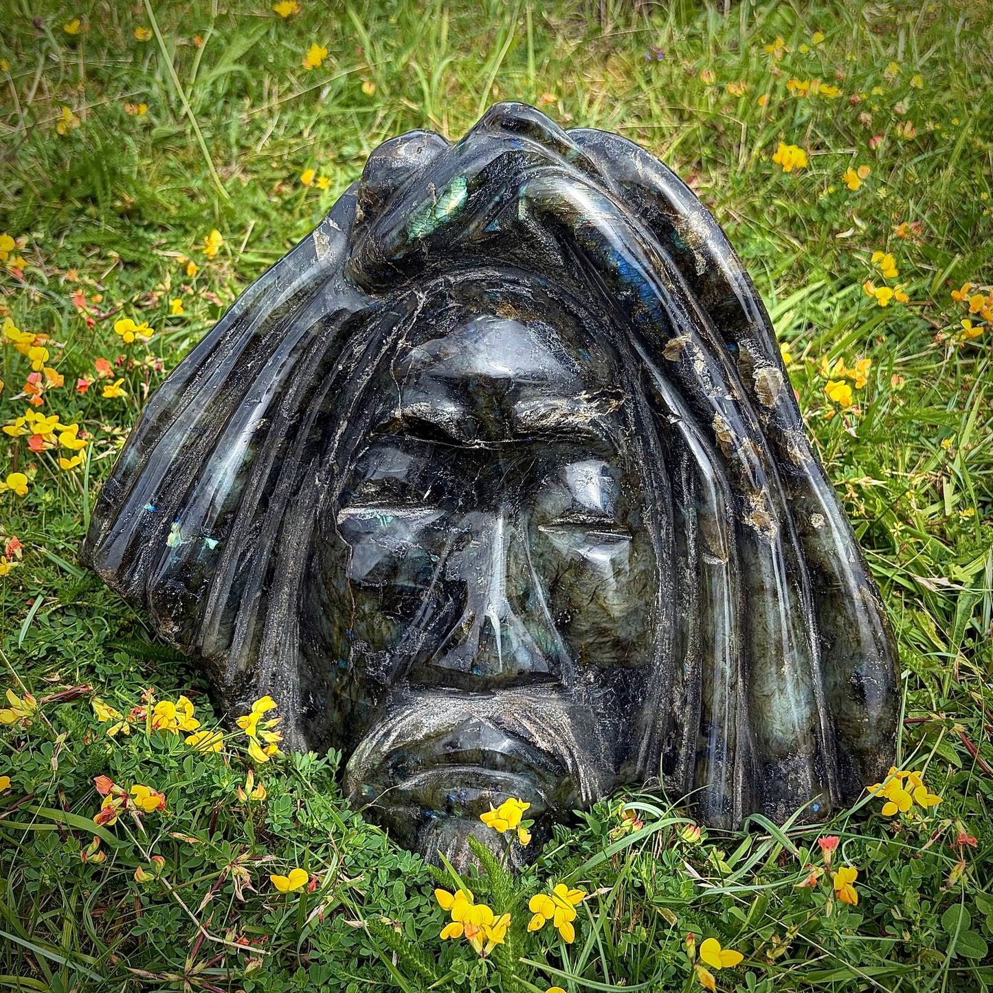 XL Hand-Carved Rastafarian Labradorite Multi-Faceted Lion Sculpture | 17.5KG