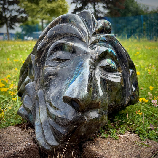 XL Hand-Carved Rastafarian Labradorite Multi-Faceted Lion Sculpture | 17.5KG