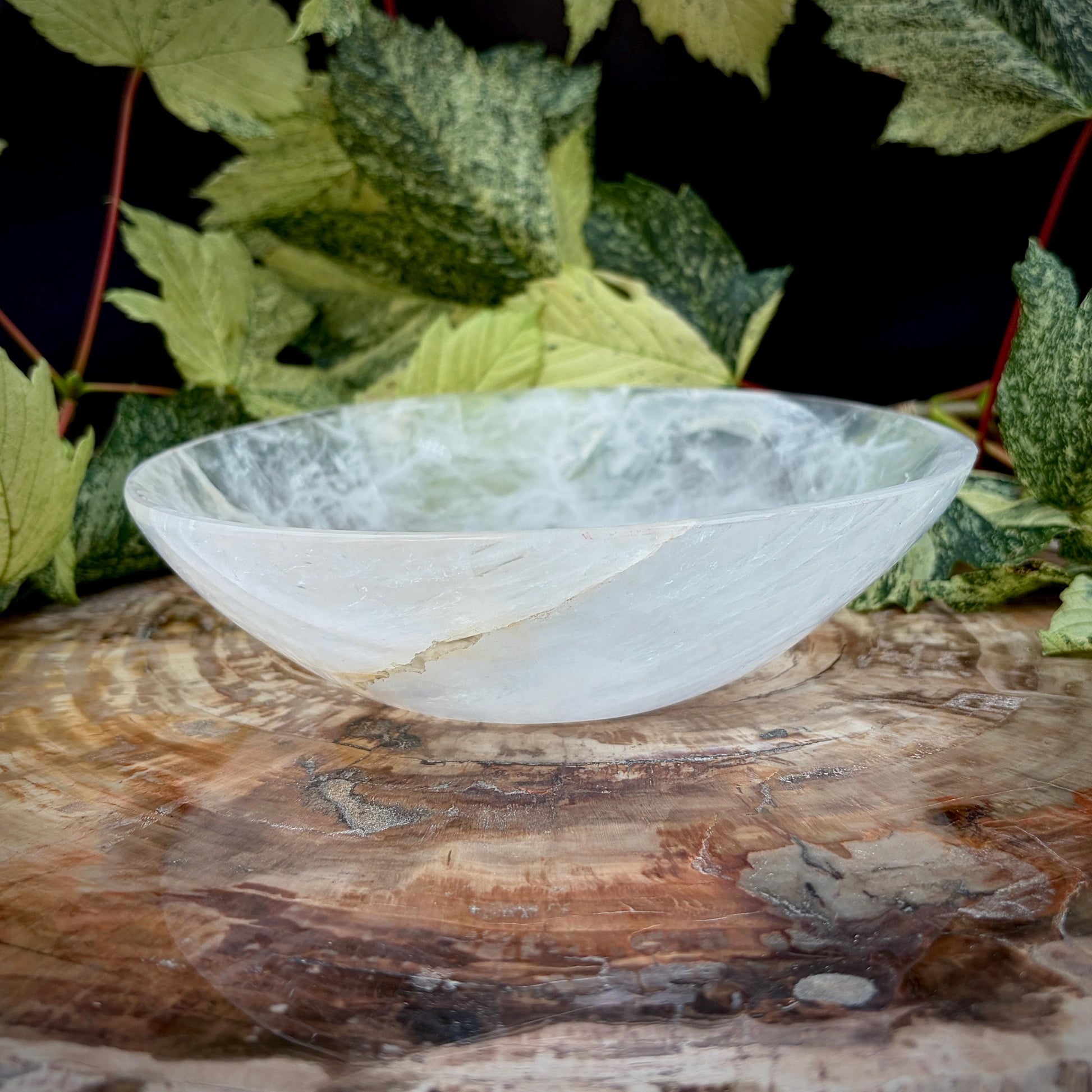Natural Quartz crystal bowl with polished transparent finish