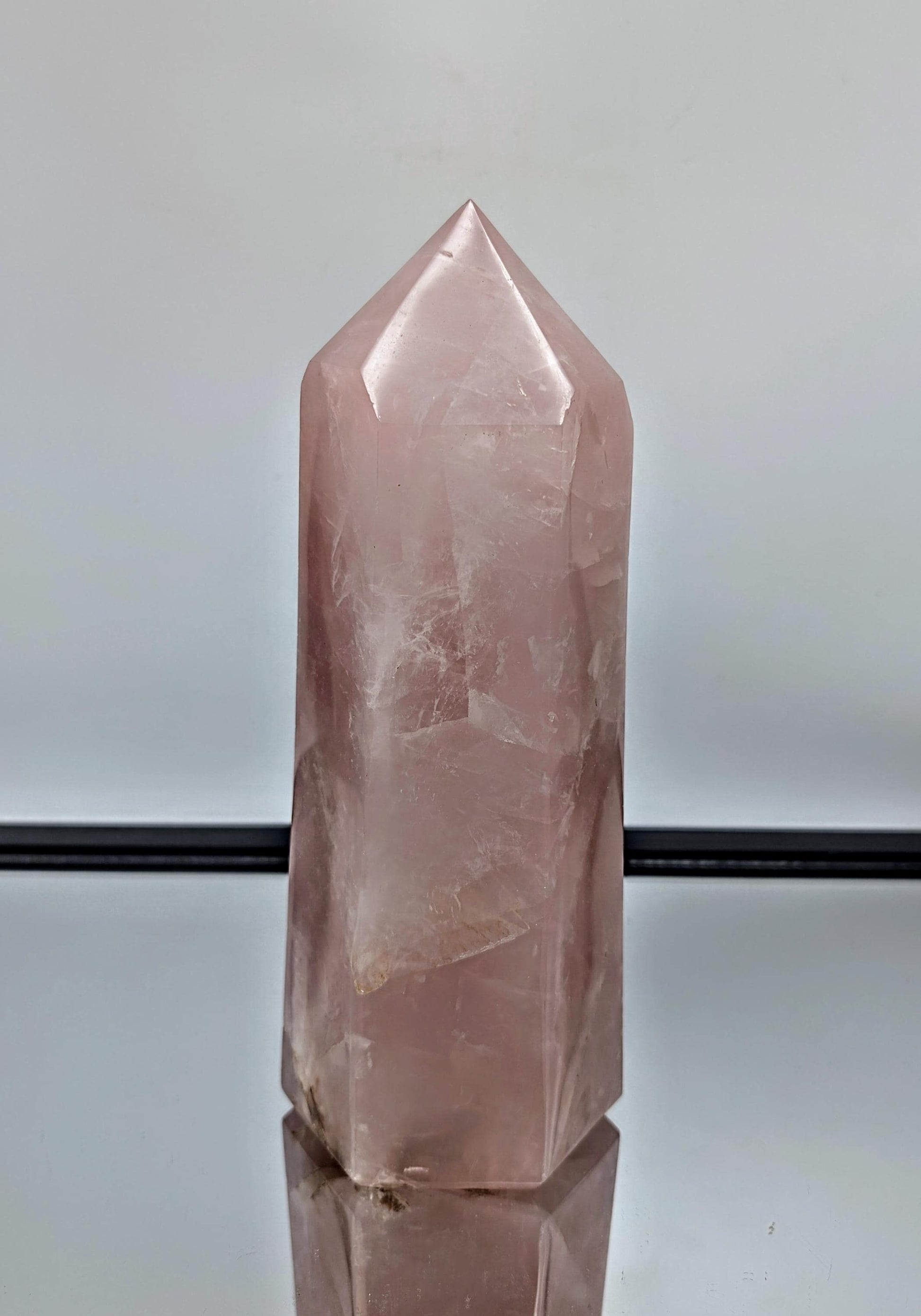  Large rose quartz crystal prism, hand-carved and polished in Madagascar.