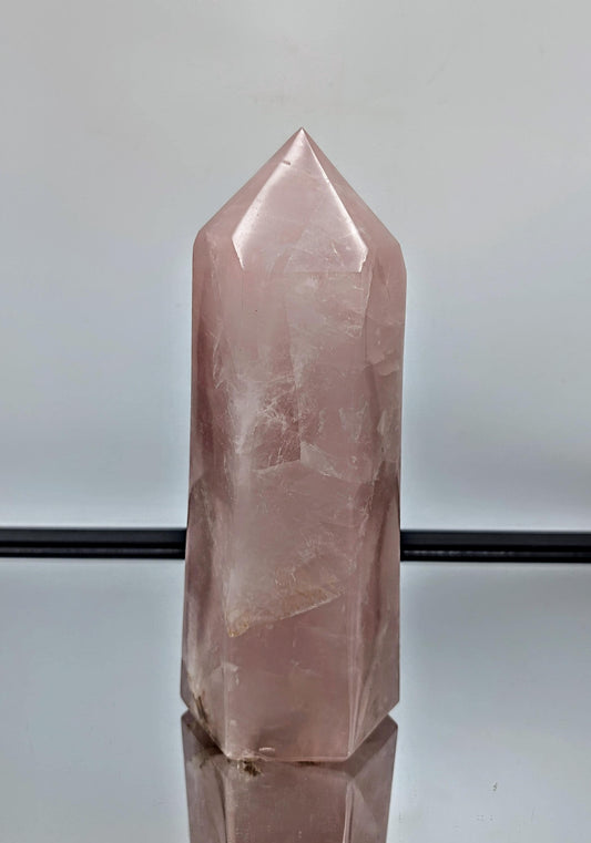  Large rose quartz crystal prism, hand-carved and polished in Madagascar.