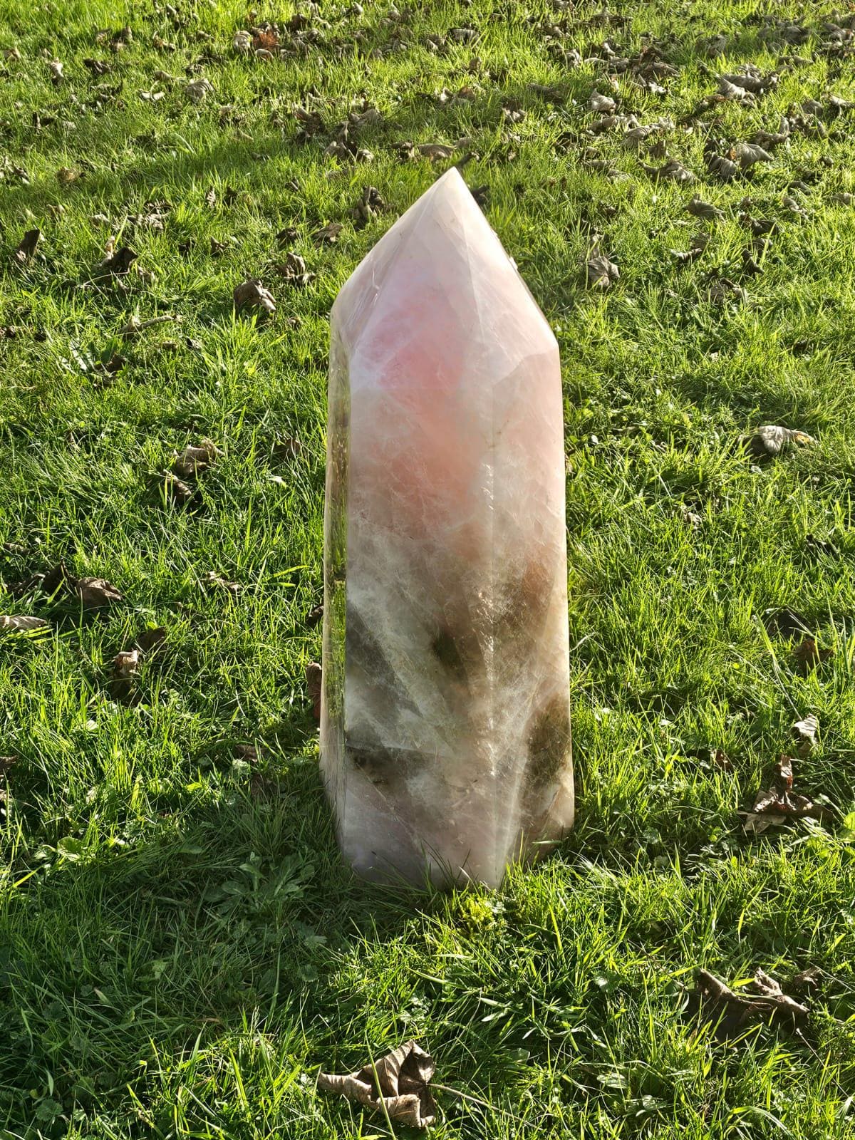 Natural pink and smoky crystal prism for elegant home decor