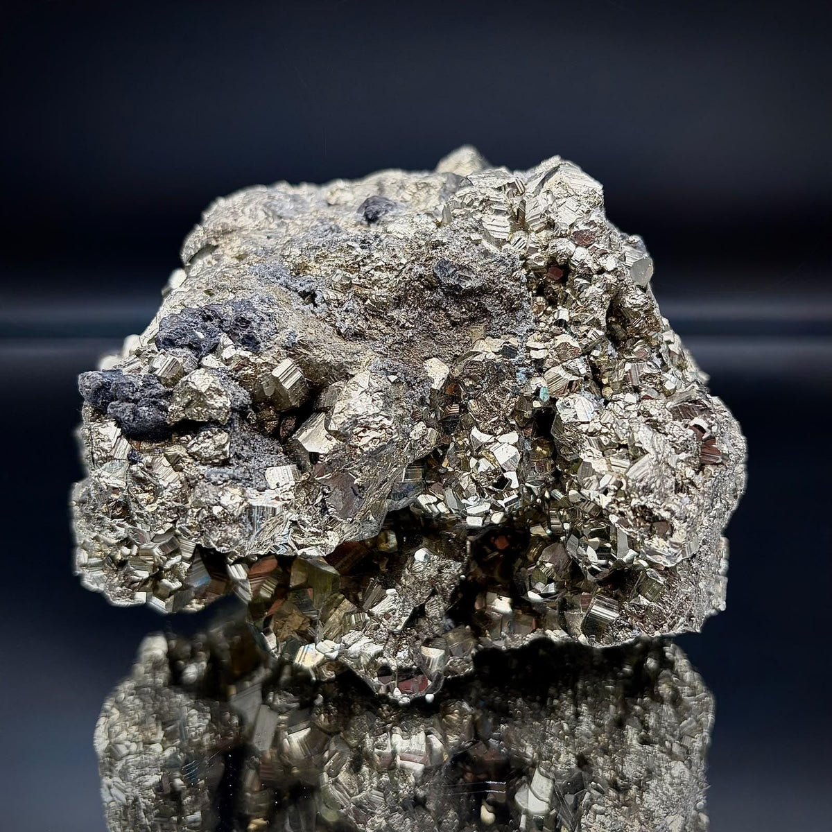 Alternative view of this natural Pyrite cluster, known as Fool's Gold for its characteristic metallic golden appearance.