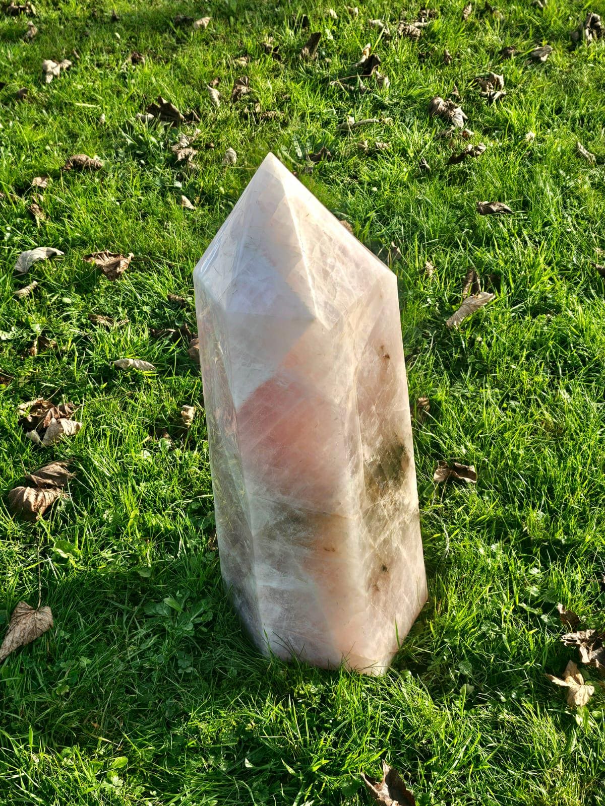 Rose Quartz and Smoky Quartz tower with blended natural hues