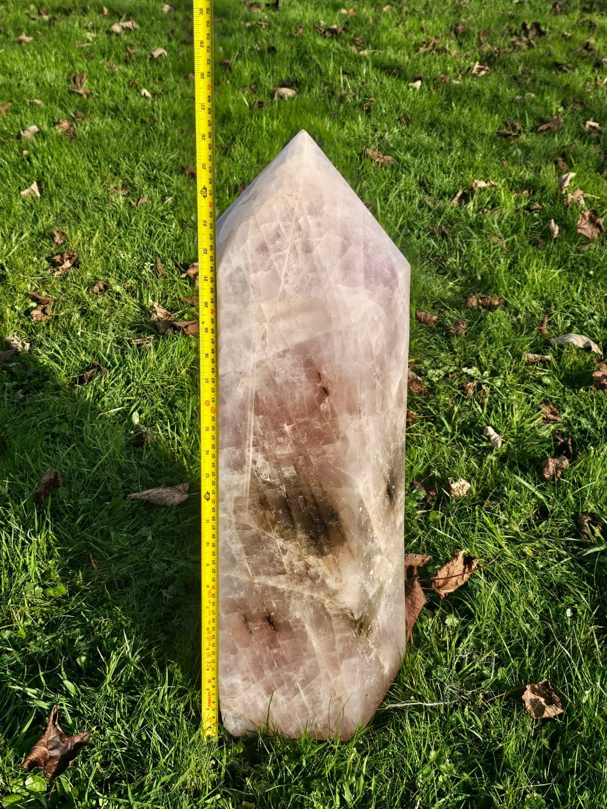 Unique polished Rose Quartz and Smoky Quartz prism for home decor