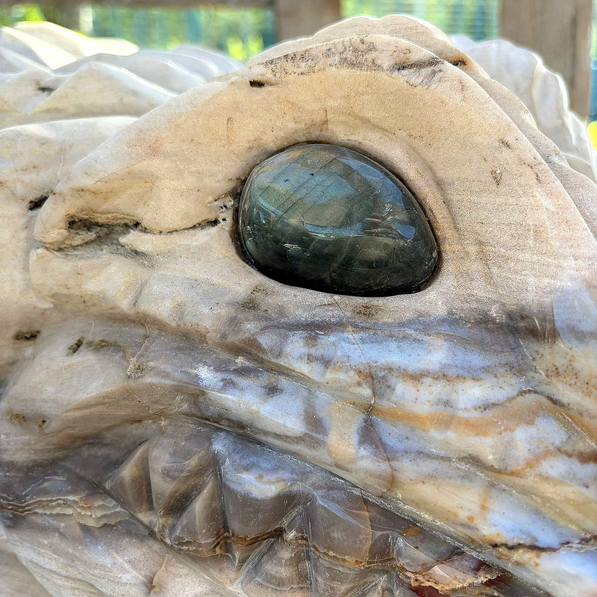 rear angle of agate crocodile sculpture
