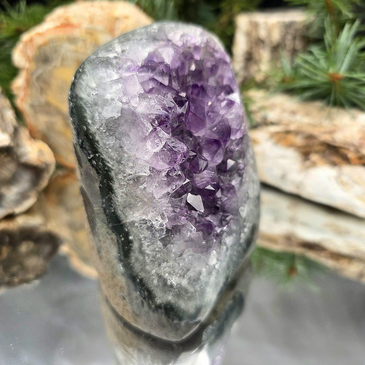 Natural Amethyst crystal for contemporary interior styling.