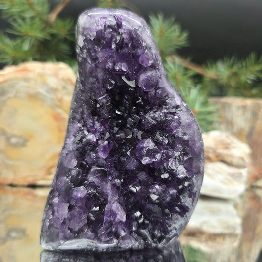 High-grade Uruguayan Amethyst crystal freeform for decorative display.