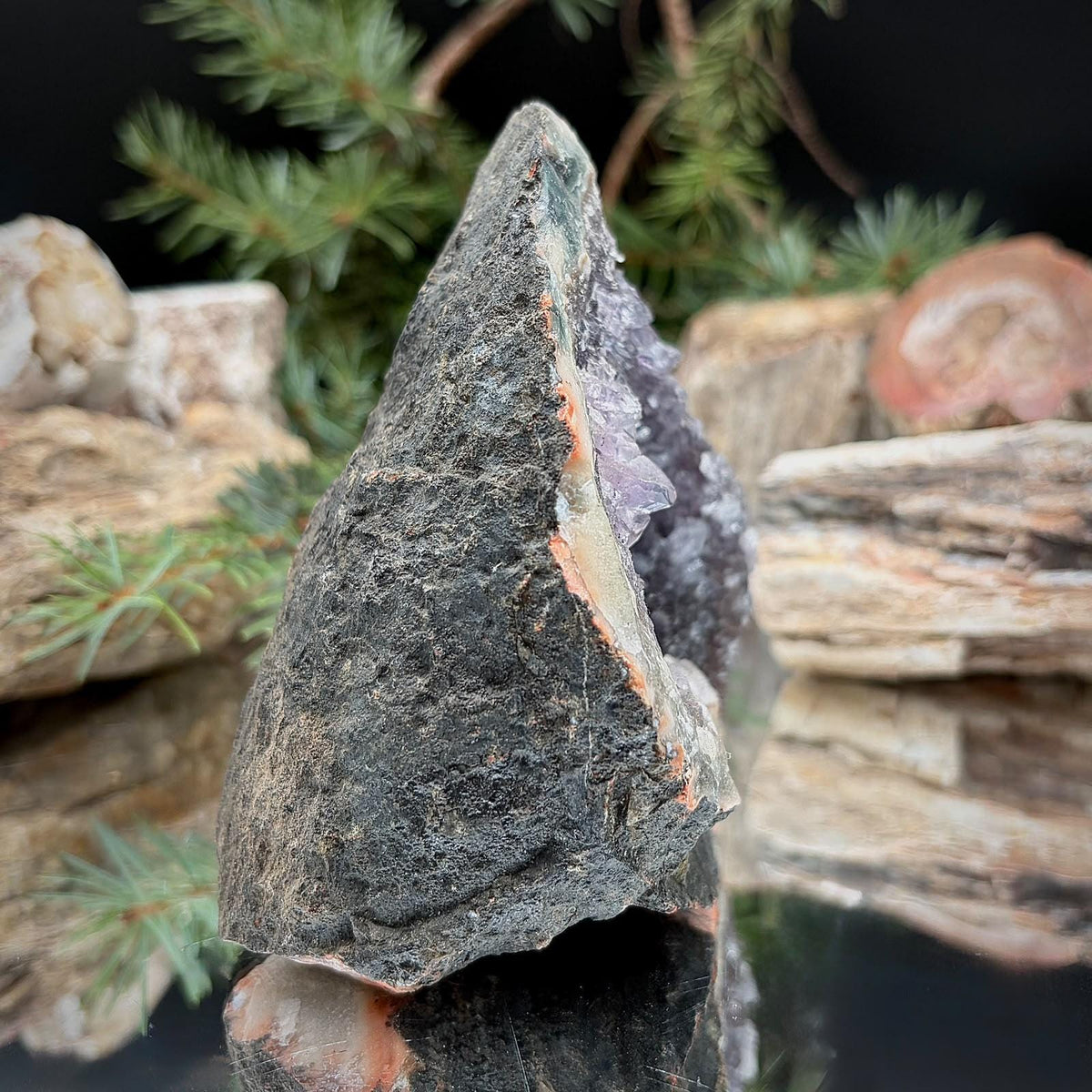 Purple Amethyst mineral specimen presented as a natural crystal ornament.