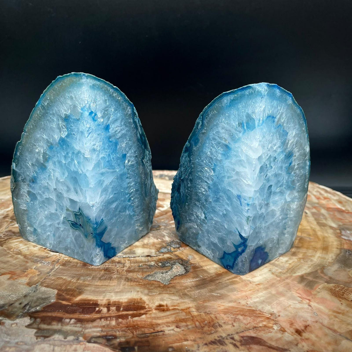 Blue Agate bookends for bookshelf styling