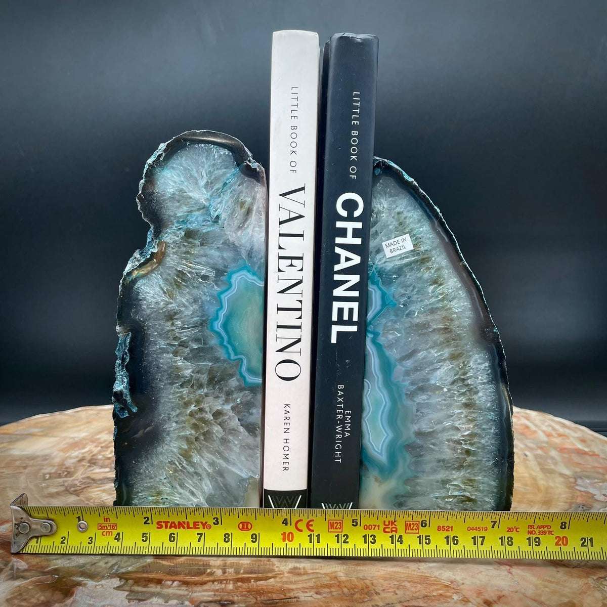 Blue Agate bookends for coastal interiors