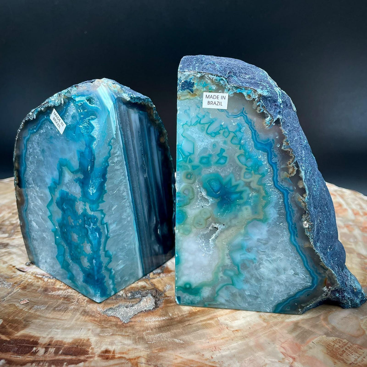 Blue Agate bookends for library and reading room decor