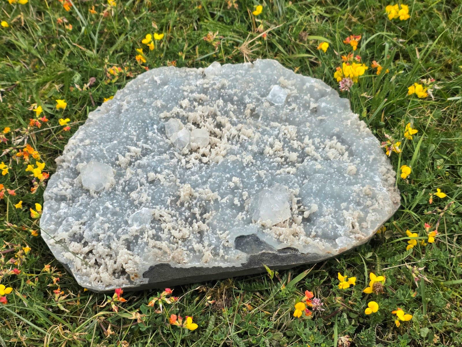 Blue Chalcedony crystal cluster with soft blue formations and natural texture