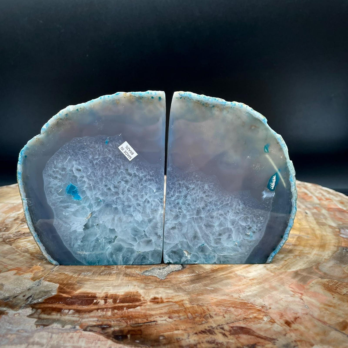 Blue crystal bookends for interior display