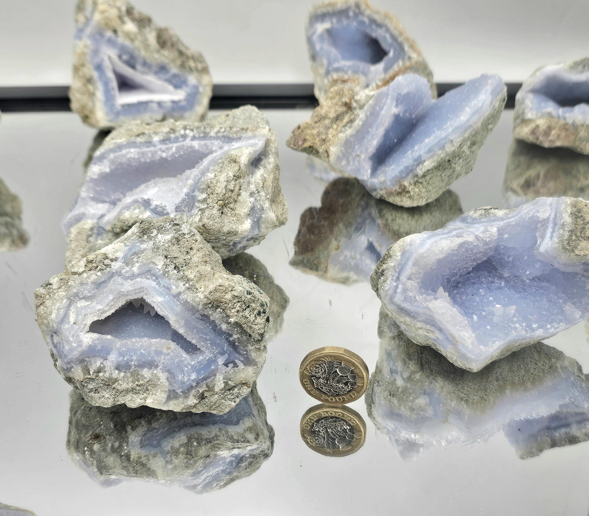 Decorative Blue Lace Agate Crystal Geode from Malawi, a superior quality piece.
