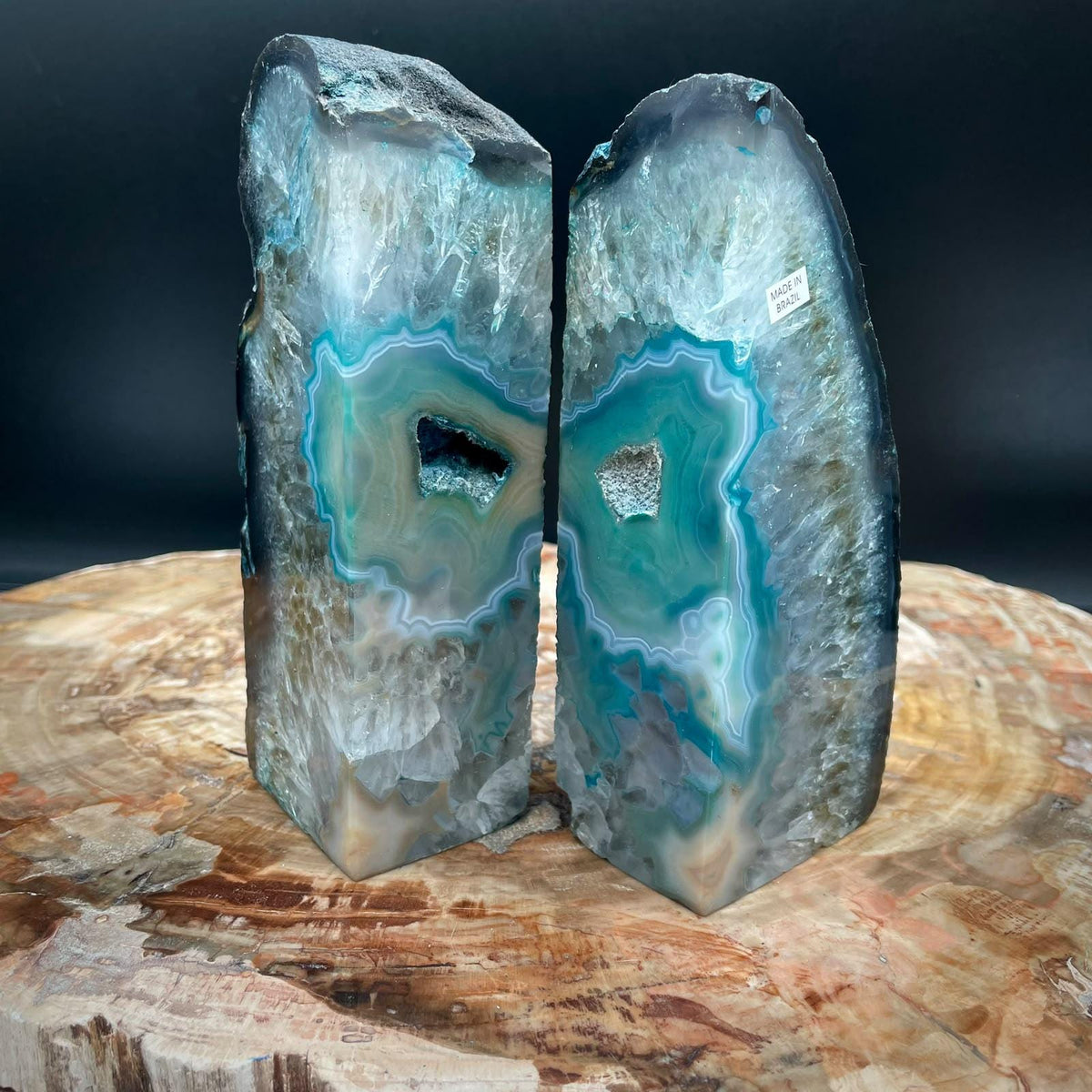 Blue stone bookends for coastal styling