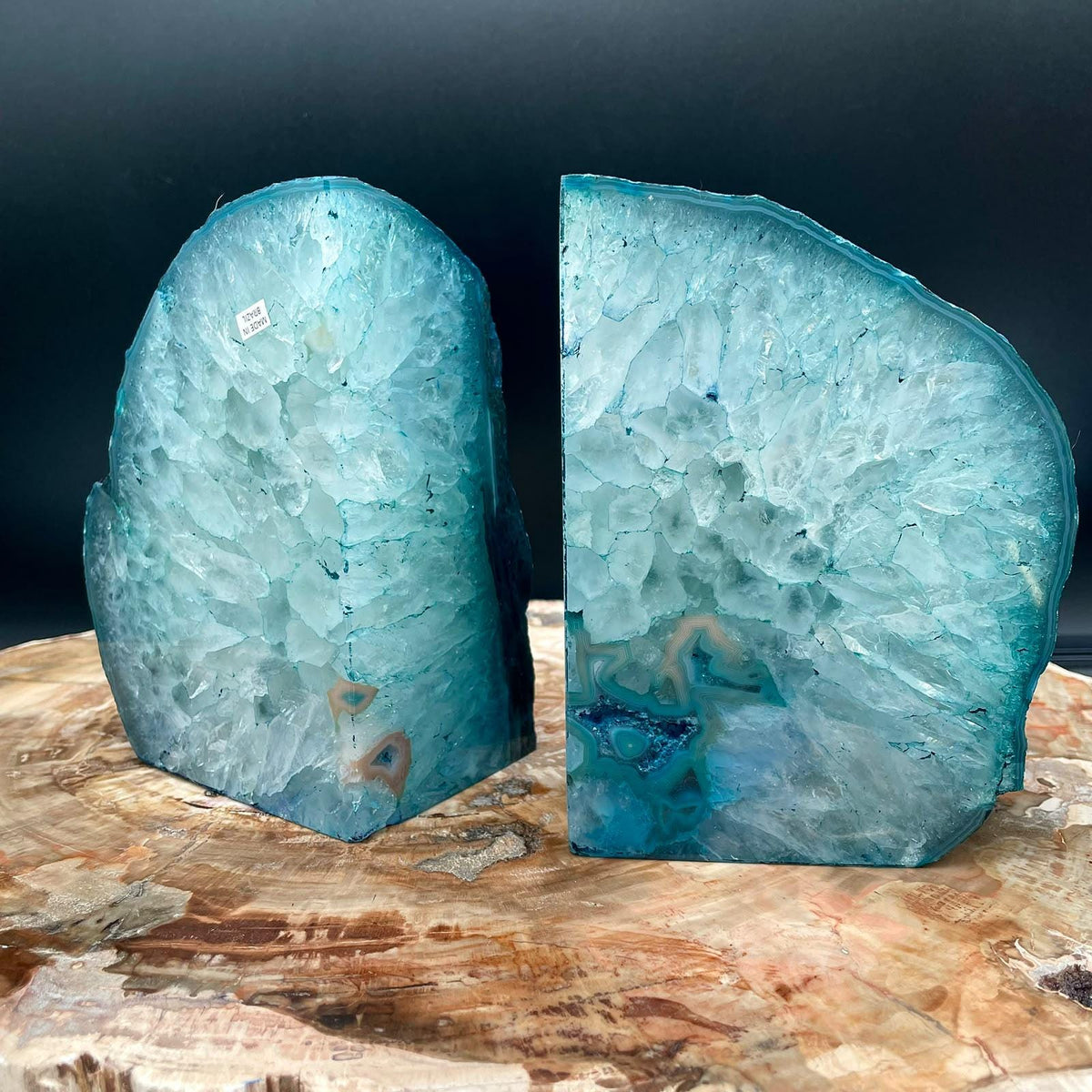 Blue stone bookends for designer interiors