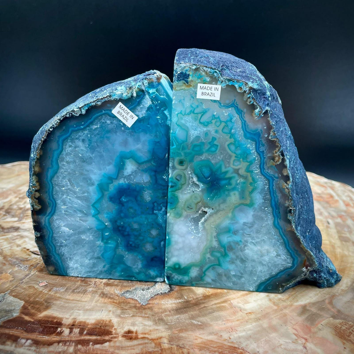 Blue stone bookends for reading room styling