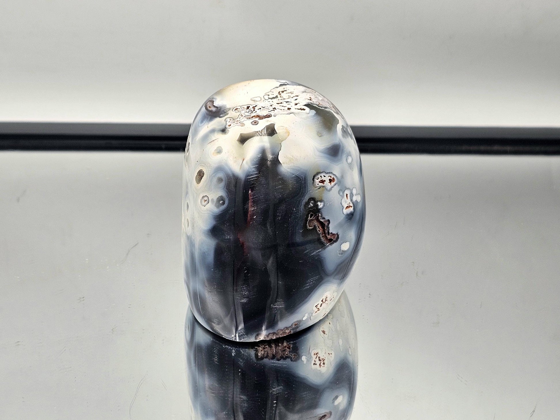 Blue & White Agate crystal freeform, handpicked from Madagascar for its unique hollow and striking patterns.