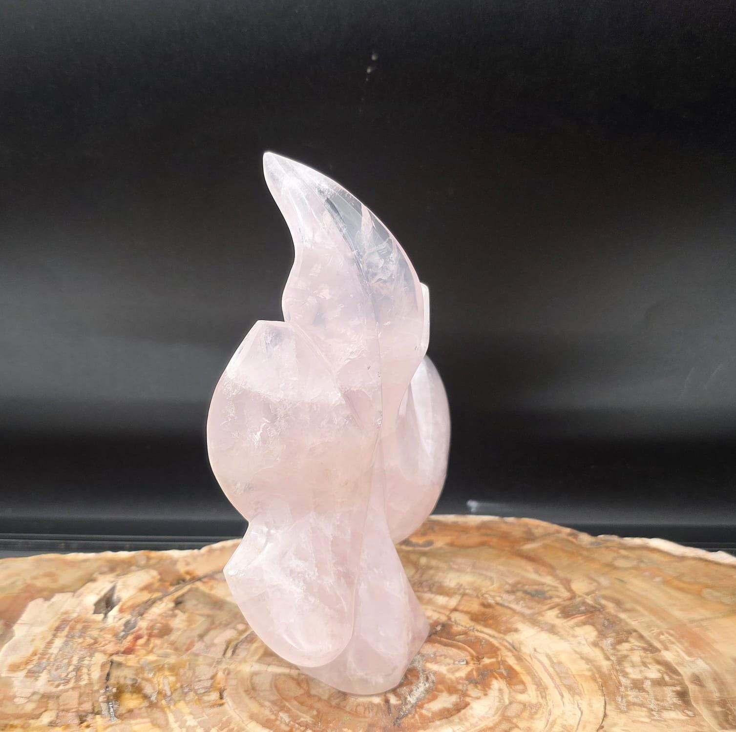 Botanical Rose Quartz sculpture displaying natural blush pink colour.