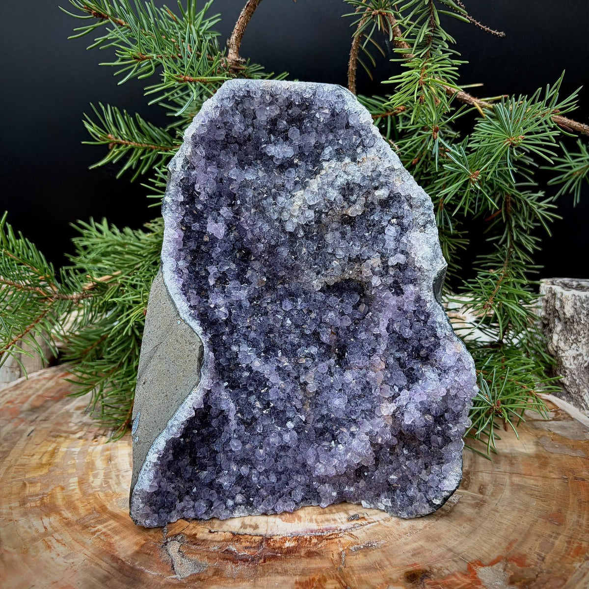 Brazilian Amethyst crystal geode cut base
