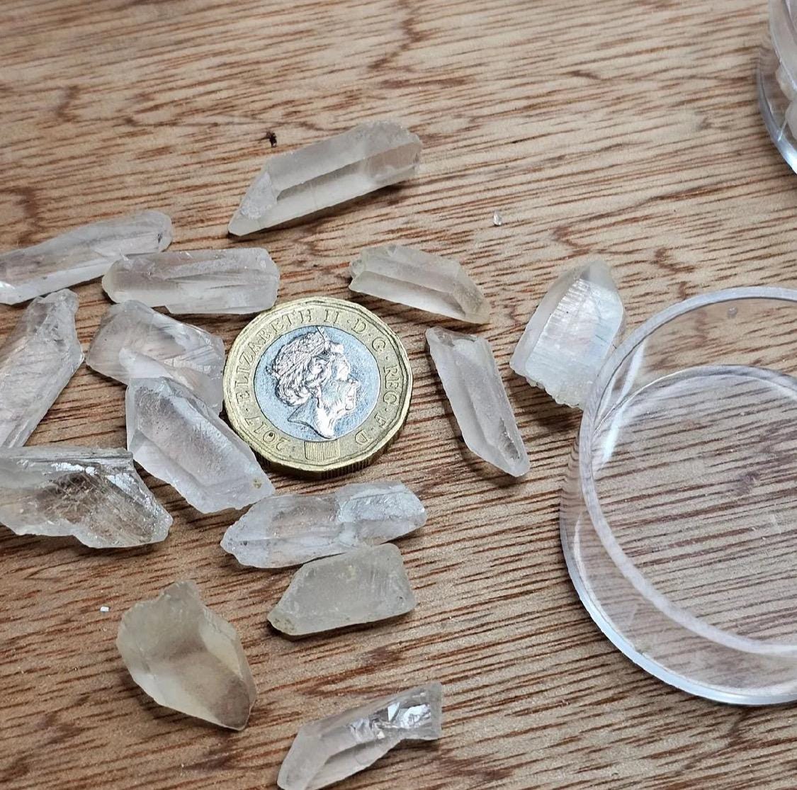 Natural clear quartz crystals from Brazil displayed in pot