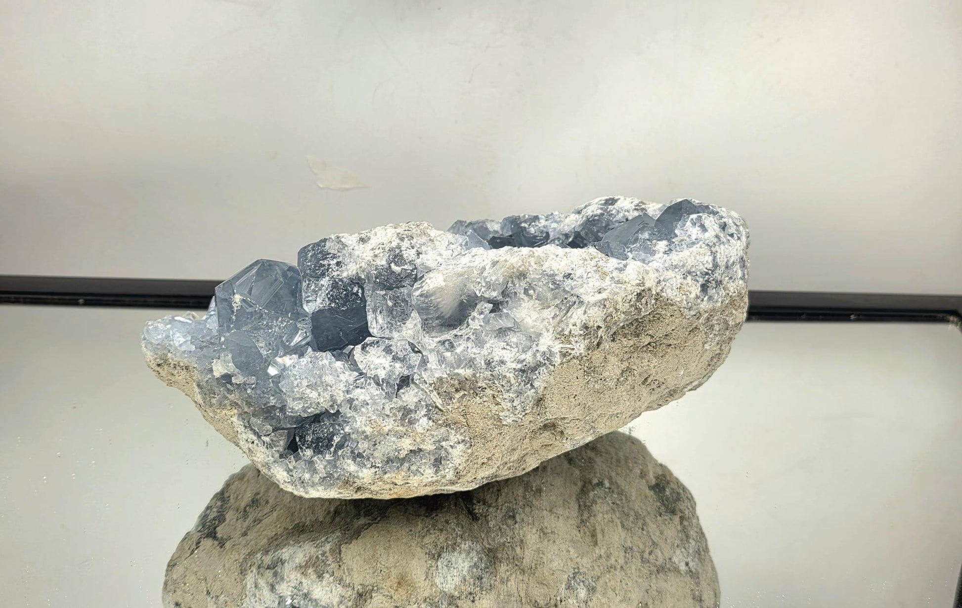 Premium celestite blue crystal display specimen