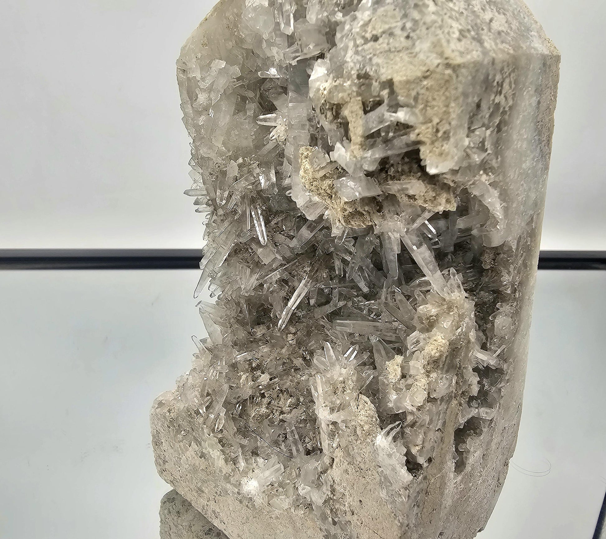 Beautiful blue Celestite geode prism with needle-like crystals, part of our exclusive collection.