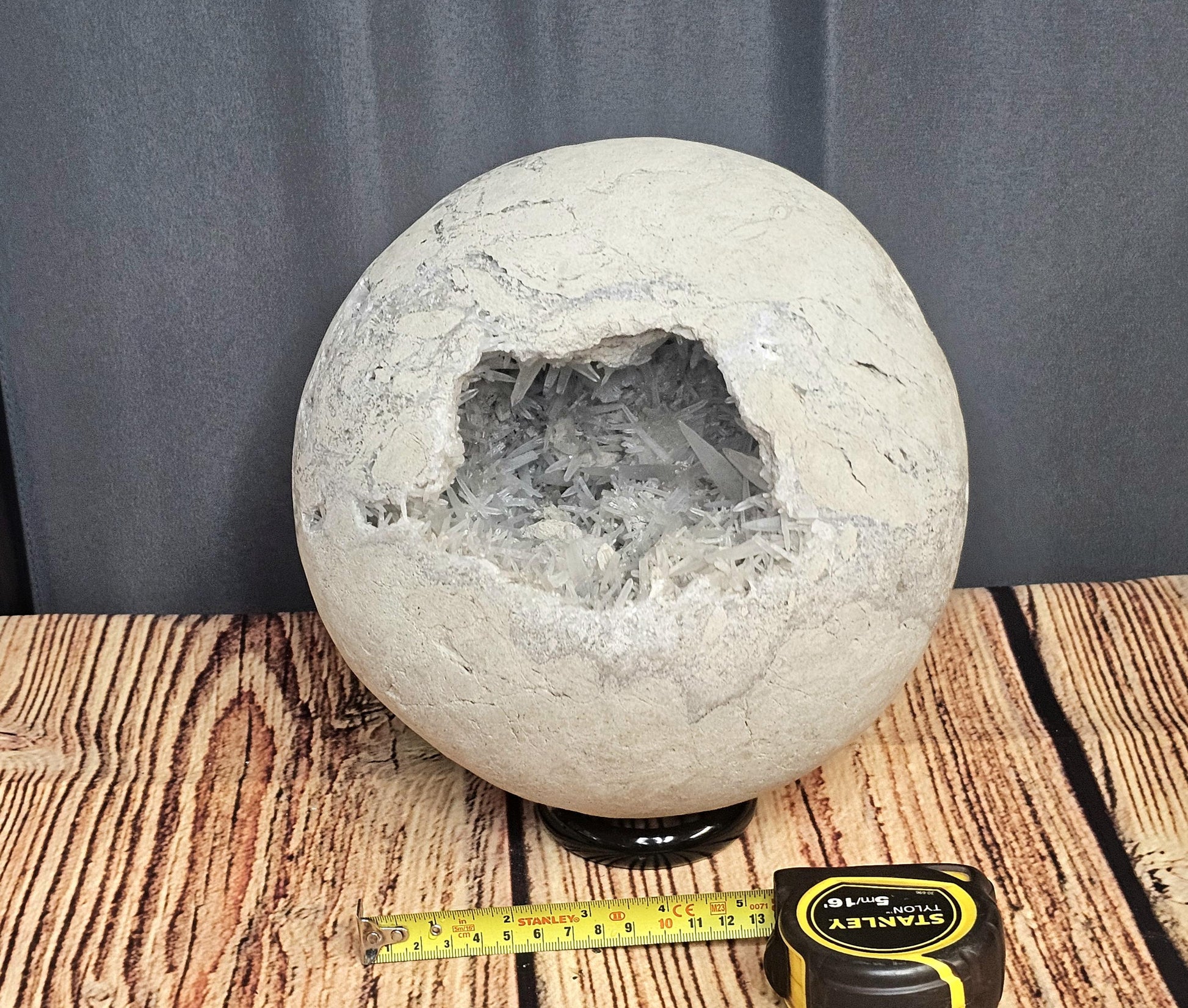 tunning Celestite Geode Sphere with fine needle crystals, perfect for collectors of rare crystals.
