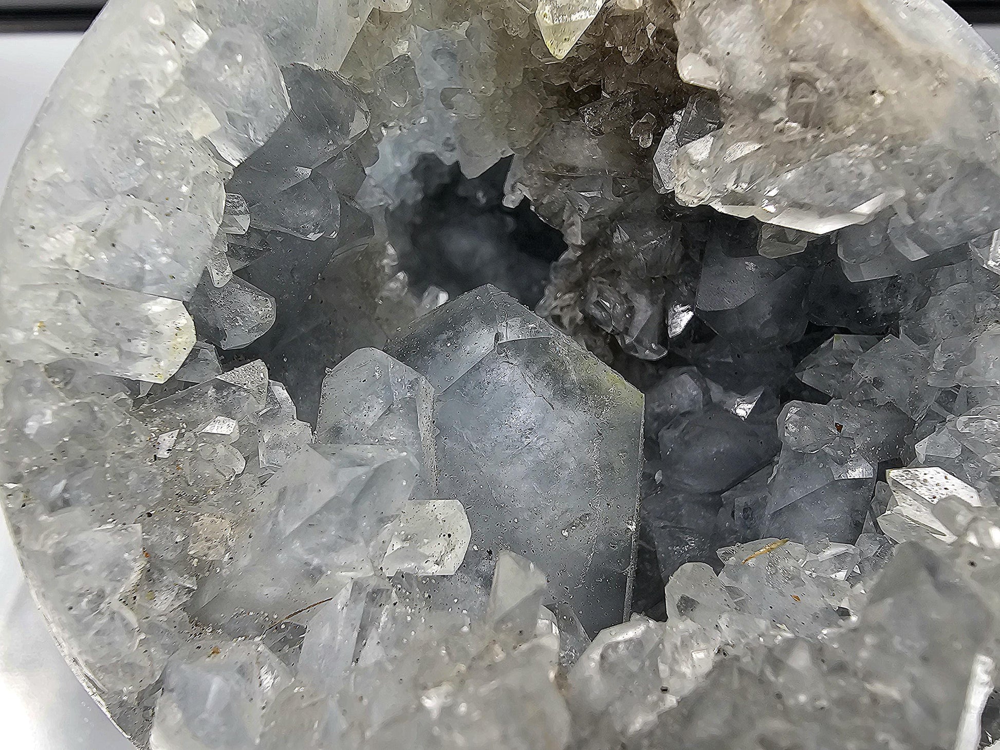 Natural blue Celestite Crystal Sphere with stunning clarity and depth.
