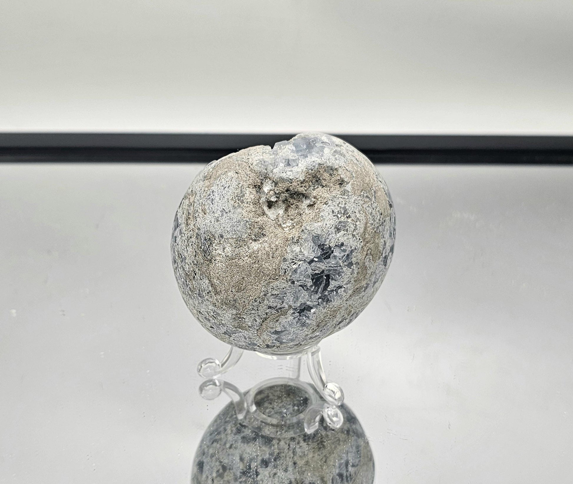 Natural Celestite sphere as a luxurious addition to interior décor.