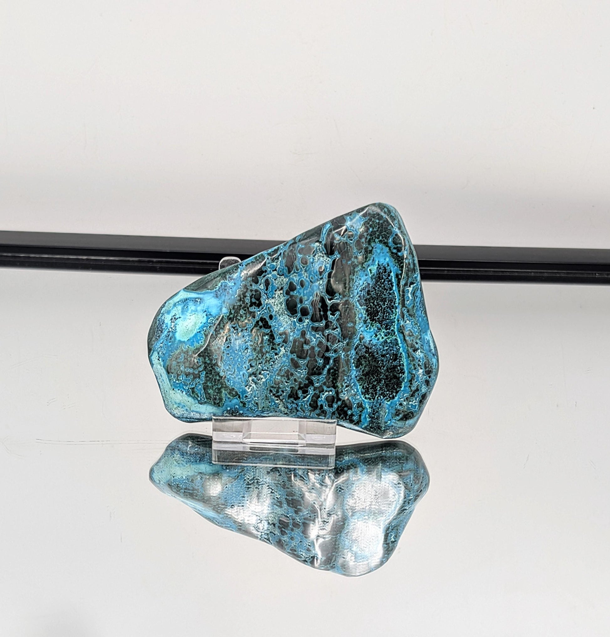 Stunning color contrasts in a hand-polished natural shape.